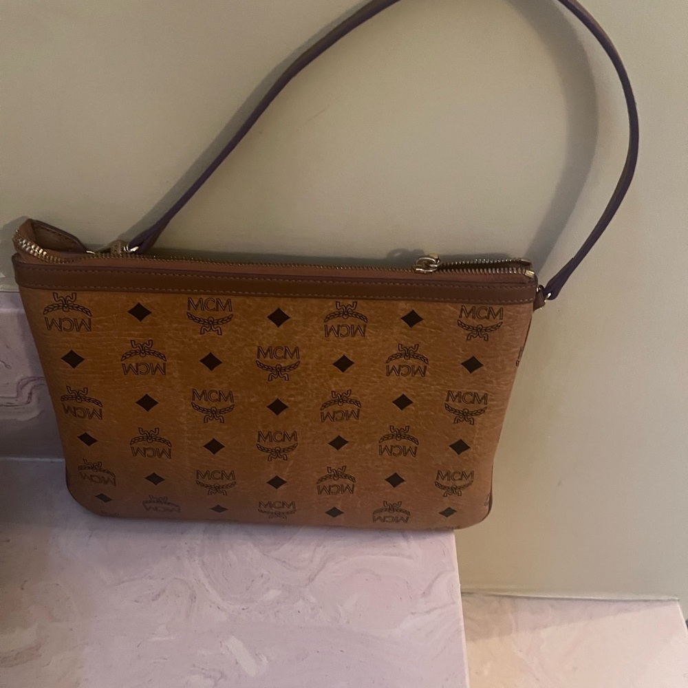 MCM Brown Shoulder Bag with Monogram Pattern